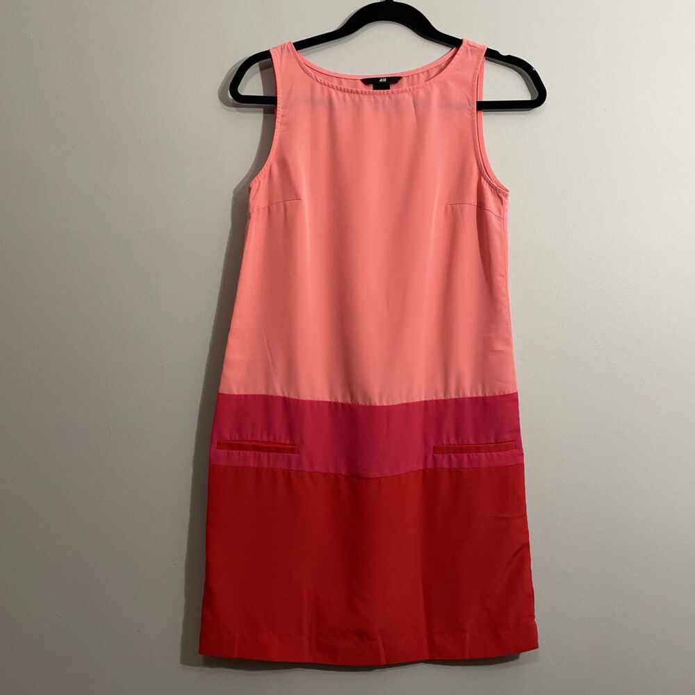 H&M Women’s Colorblock Sleeveless Shift Dress Size 4 Faux Pockets Casual